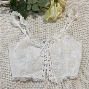 American Flirt White Lace-Up Crop Top